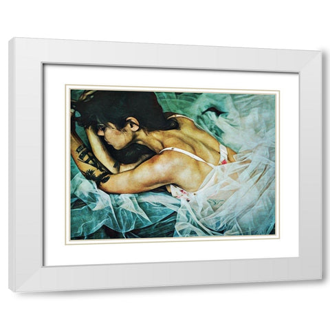 Turquoise Turmoil White Modern Wood Framed Art Print with Double Matting by Aldridge, Ashley