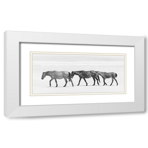 Beach Horse Trio White Modern Wood Framed Art Print with Double Matting by Curinga, Kim