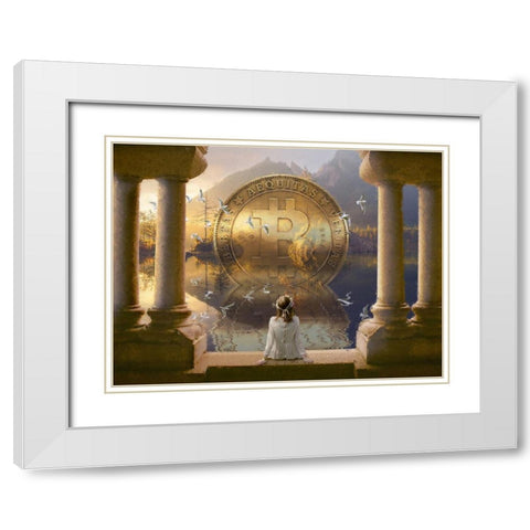Bitcoin Deco III White Modern Wood Framed Art Print with Double Matting by Hunziker, Steve