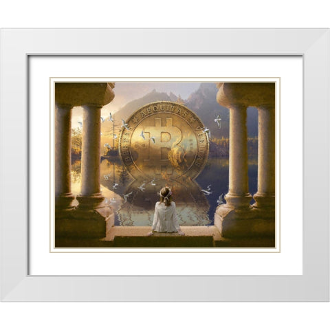 Bitcoin Deco III White Modern Wood Framed Art Print with Double Matting by Hunziker, Steve