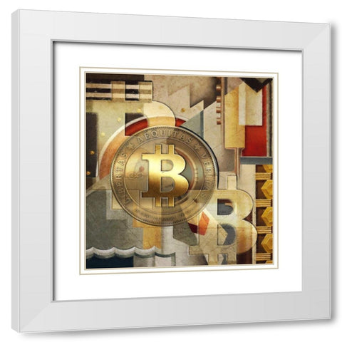 Bitcoin Deco VI White Modern Wood Framed Art Print with Double Matting by Hunziker, Steve