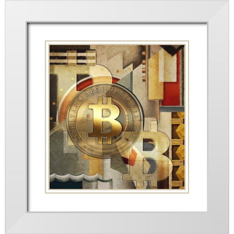Bitcoin Deco VI White Modern Wood Framed Art Print with Double Matting by Hunziker, Steve