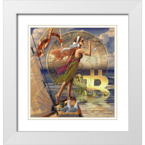 Bitcoin Deco X White Modern Wood Framed Art Print with Double Matting by Hunziker, Steve