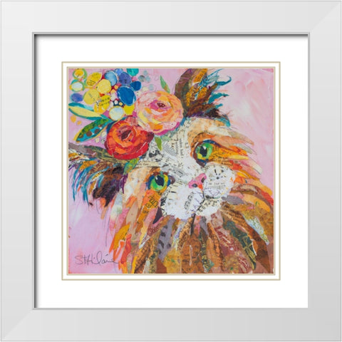 Floral Cat I White Modern Wood Framed Art Print with Double Matting by St Hilaire, Elizabeth