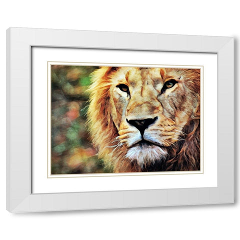 Lion Watch And Wait White Modern Wood Framed Art Print with Double Matting by Aldridge, Ashley
