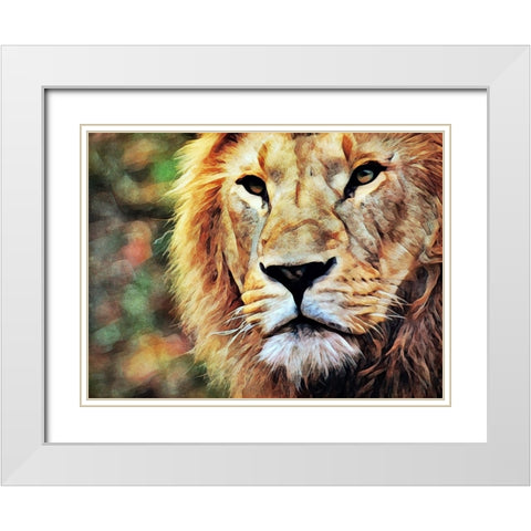 Lion Watch And Wait White Modern Wood Framed Art Print with Double Matting by Aldridge, Ashley