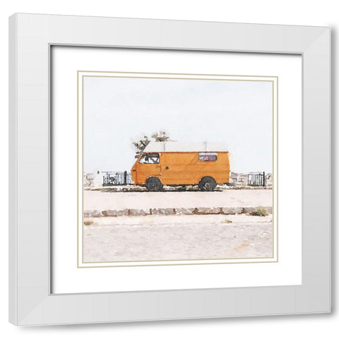 Orange Van White Modern Wood Framed Art Print with Double Matting by Curinga, Kim
