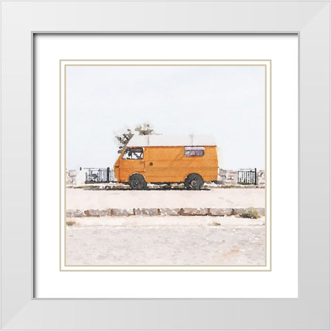 Orange Van White Modern Wood Framed Art Print with Double Matting by Curinga, Kim