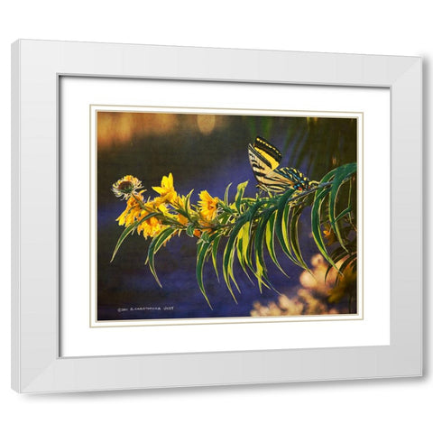 Yellow Flowers Butterfly White Modern Wood Framed Art Print with Double Matting by Vest, Christopher