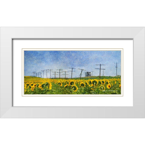Phone Poles and Sunflowers White Modern Wood Framed Art Print with Double Matting by Vest, Christopher