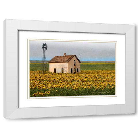White House with Sunflowers White Modern Wood Framed Art Print with Double Matting by Vest, Christopher