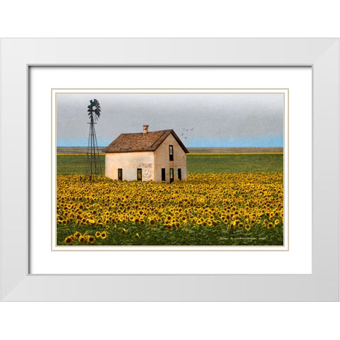 White House with Sunflowers White Modern Wood Framed Art Print with Double Matting by Vest, Christopher