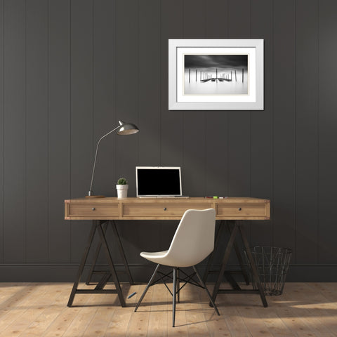 The Oyster Bar White Modern Wood Framed Art Print with Double Matting by Staelens, Christophe