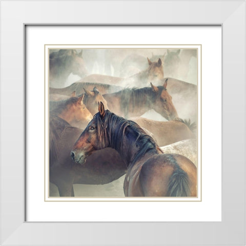 Tired Horses White Modern Wood Framed Art Print with Double Matting by Taskin, Huseyin