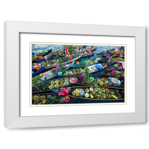 Banjarmasin Floating Market White Modern Wood Framed Art Print with Double Matting by Maududdin, Fauzan