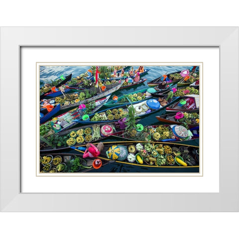 Banjarmasin Floating Market White Modern Wood Framed Art Print with Double Matting by Maududdin, Fauzan