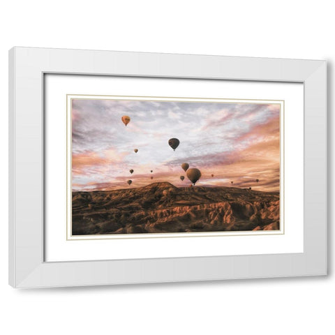 Cappodocia Hot air Balloon White Modern Wood Framed Art Print with Double Matting by Yorgancilar, Ayse