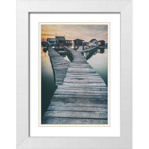 lake and roads and cottages White Modern Wood Framed Art Print with Double Matting by Stranak, Pavol
