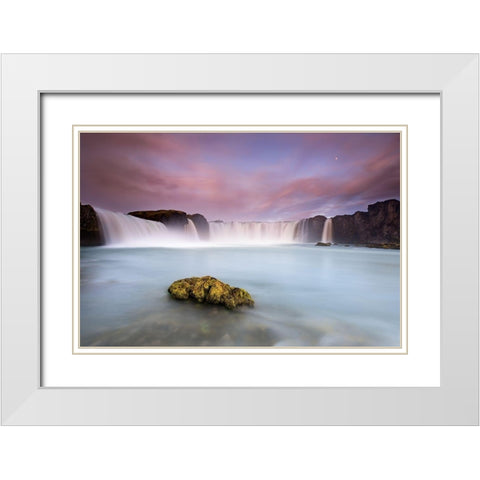 Godafoss and the moon White Modern Wood Framed Art Print with Double Matting by Ruoppolo, Luigi