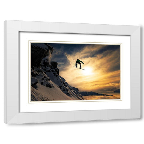 Sunset Snowboarding White Modern Wood Framed Art Print with Double Matting by Sanne, Jakob