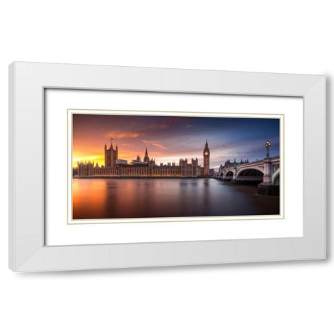 London Palace of Westminster Sunset White Modern Wood Framed Art Print with Double Matting by Merakiphotographer