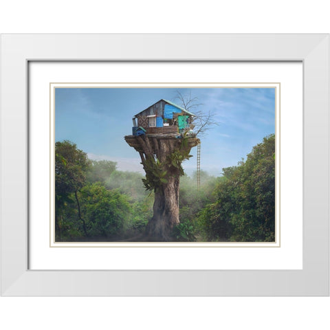 House in the Sky White Modern Wood Framed Art Print with Double Matting by Almawash, Sulaiman