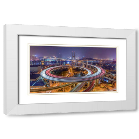 The Nanpu Bridge White Modern Wood Framed Art Print with Double Matting by Chen, Barry