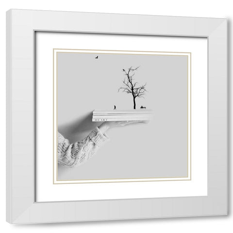 BOOK DRAME HE+ART White Modern Wood Framed Art Print with Double Matting by Malijani, Hadi