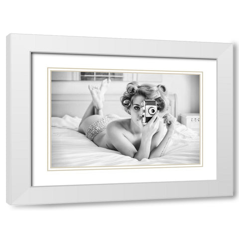 A chick, a click, and a curl White Modern Wood Framed Art Print with Double Matting by Keane-Eye