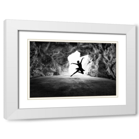 classic jump White Modern Wood Framed Art Print with Double Matting by Partovi, Osher