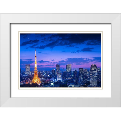 Tokyo night view White Modern Wood Framed Art Print with Double Matting by Kataoka, Takao