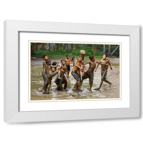Playing Football White Modern Wood Framed Art Print with Double Matting by Muliani Hartojo, Angela