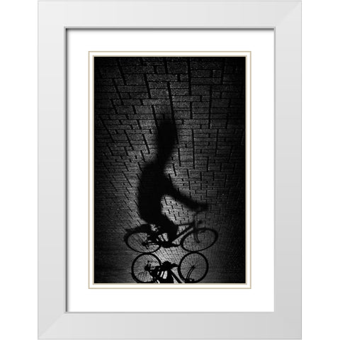 Shadow bike White Modern Wood Framed Art Print with Double Matting by Grambone, Antonio