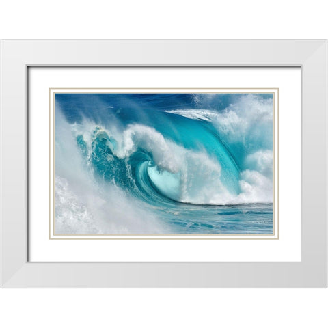 When the ocean turns into blue fire White Modern Wood Framed Art Print with Double Matting by Montero, Daniel