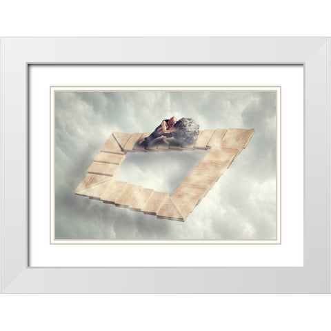 Sissyfos goes MC Escher White Modern Wood Framed Art Print with Double Matting by Brinch, Bo