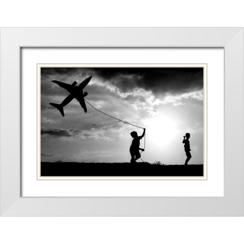 Fly my Plane White Modern Wood Framed Art Print with Double Matting by Trijoko