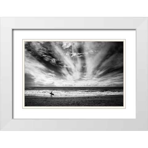 The loneliness of a surfer White Modern Wood Framed Art Print with Double Matting by Grifantini, Lorenzo