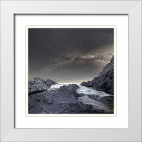 Where is the moon White Modern Wood Framed Art Print with Double Matting by Hristov, Stoyan