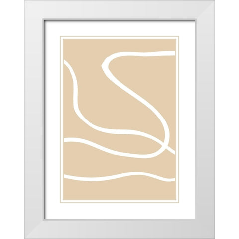 Beige Lines 01 White Modern Wood Framed Art Print with Double Matting by Artographie Studio