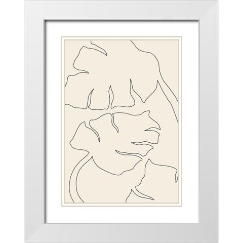 Monstera Outline White Modern Wood Framed Art Print with Double Matting by Artographie Studio