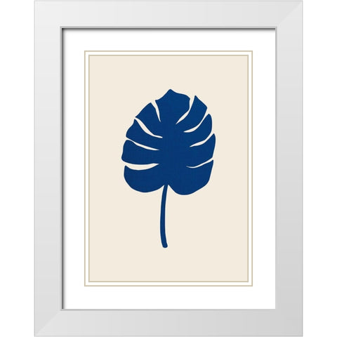 Monstera Canvas Blue White Modern Wood Framed Art Print with Double Matting by Artographie Studio