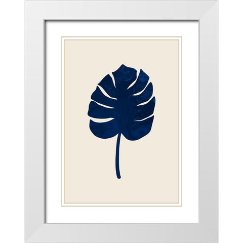 Monstera Marble Blue White Modern Wood Framed Art Print with Double Matting by Artographie Studio
