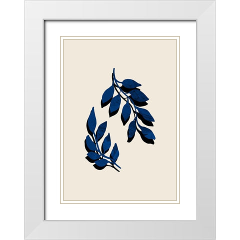 Blue Twig Brush White Modern Wood Framed Art Print with Double Matting by Artographie Studio