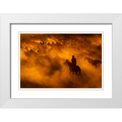 Cowboy White Modern Wood Framed Art Print with Double Matting by Tunc, Feyzullah