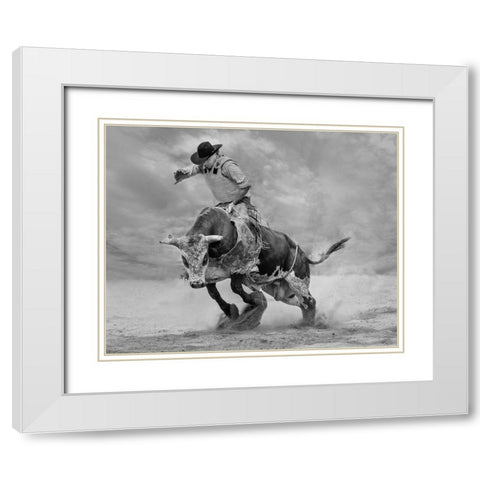 Ram Rodeo White Modern Wood Framed Art Print with Double Matting by Wang, Yun