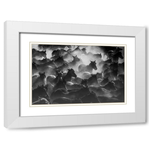Horses 2 White Modern Wood Framed Art Print with Double Matting by Nisan Kandilcioglu, Ummu