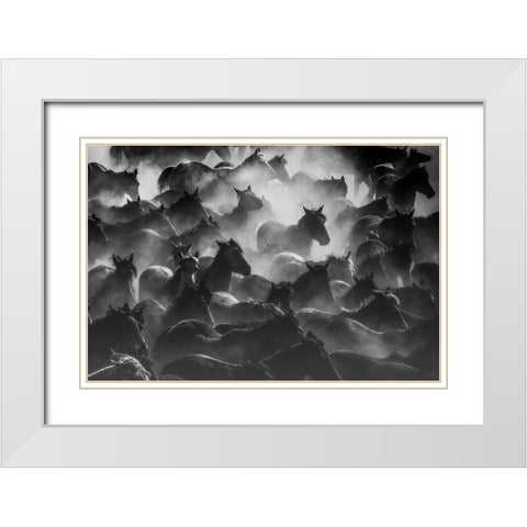 Horses 2 White Modern Wood Framed Art Print with Double Matting by Nisan Kandilcioglu, Ummu