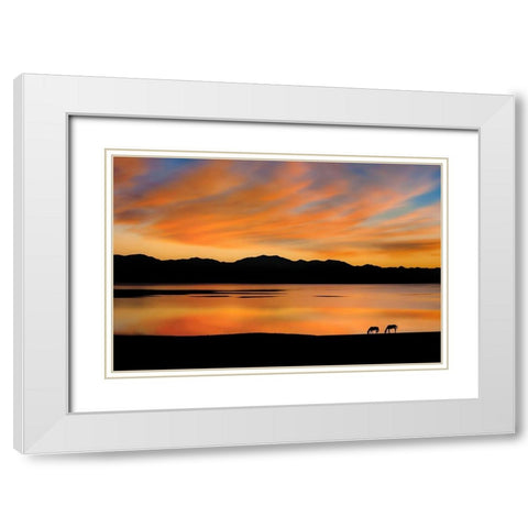 Sayram Dawn White Modern Wood Framed Art Print with Double Matting by Zhu, Hua