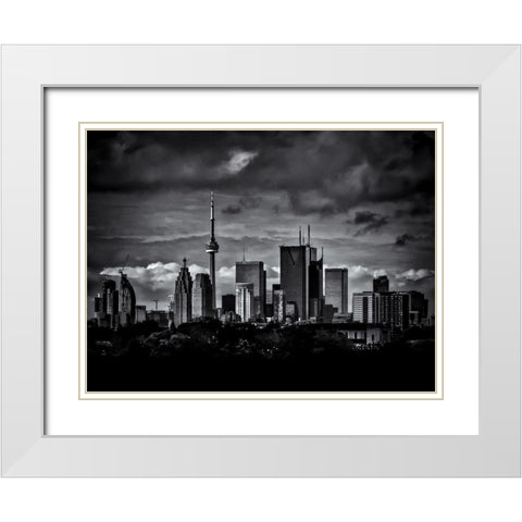 Toronto Skyline from the Pape Bridge No 2 White Modern Wood Framed Art Print with Double Matting by Carson, Brian