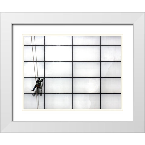 Window Washing No 5 White Modern Wood Framed Art Print with Double Matting by Carson, Brian
